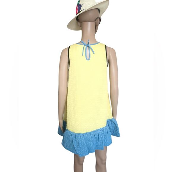 Victoria Beckham Dress Kids Girls Large Yellow Blue Striped Mini Ruffle Textured - Picture 5 of 14